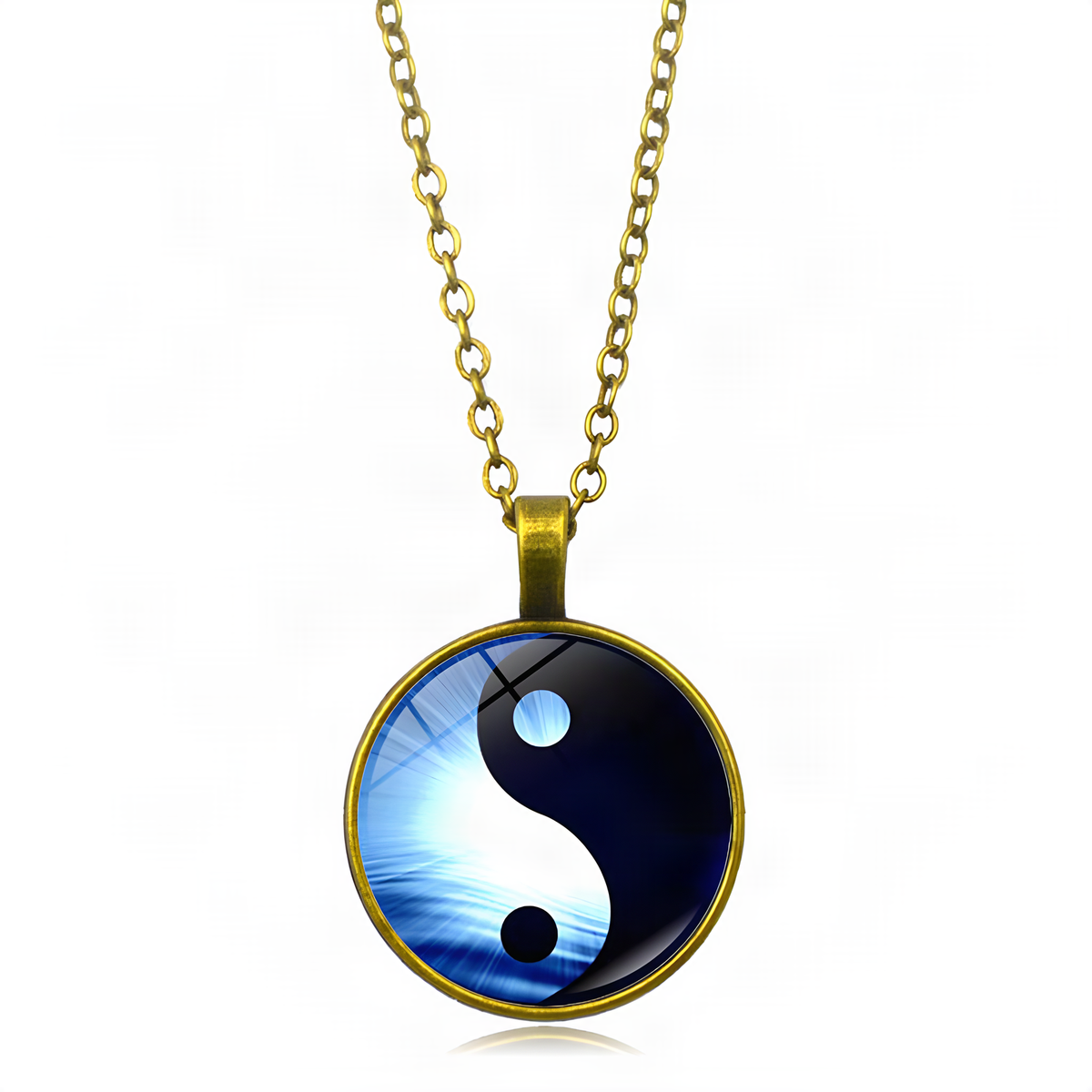 Yin Yang Pendant Necklace with Domed Cover and Alloy Frame