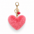 Fluffy Heart Keychain Charm with Tassel and Gold-Tone Clasp