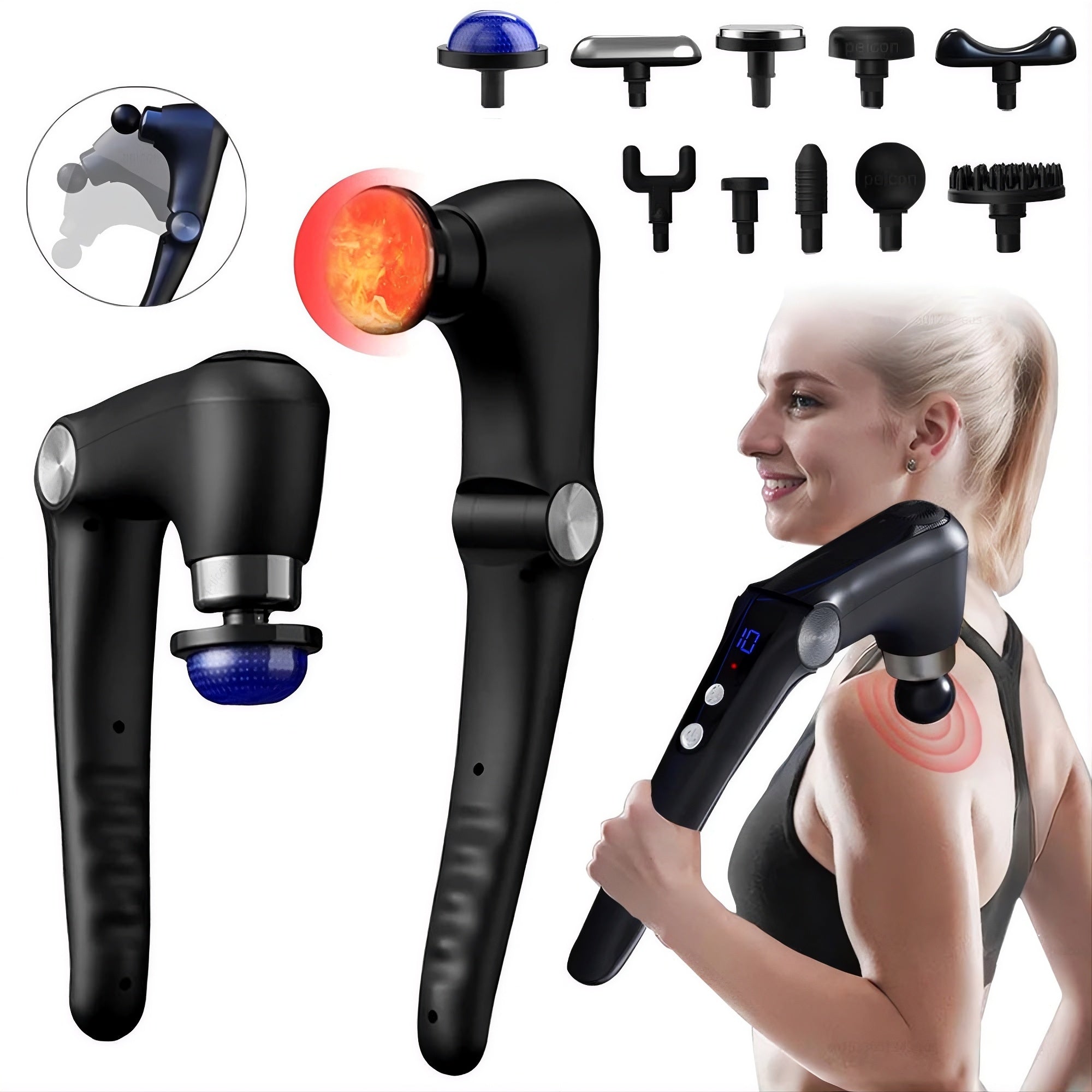 Fascia Massage Gun with Extension Handle - 9-Speed Deep Tissue Relief
