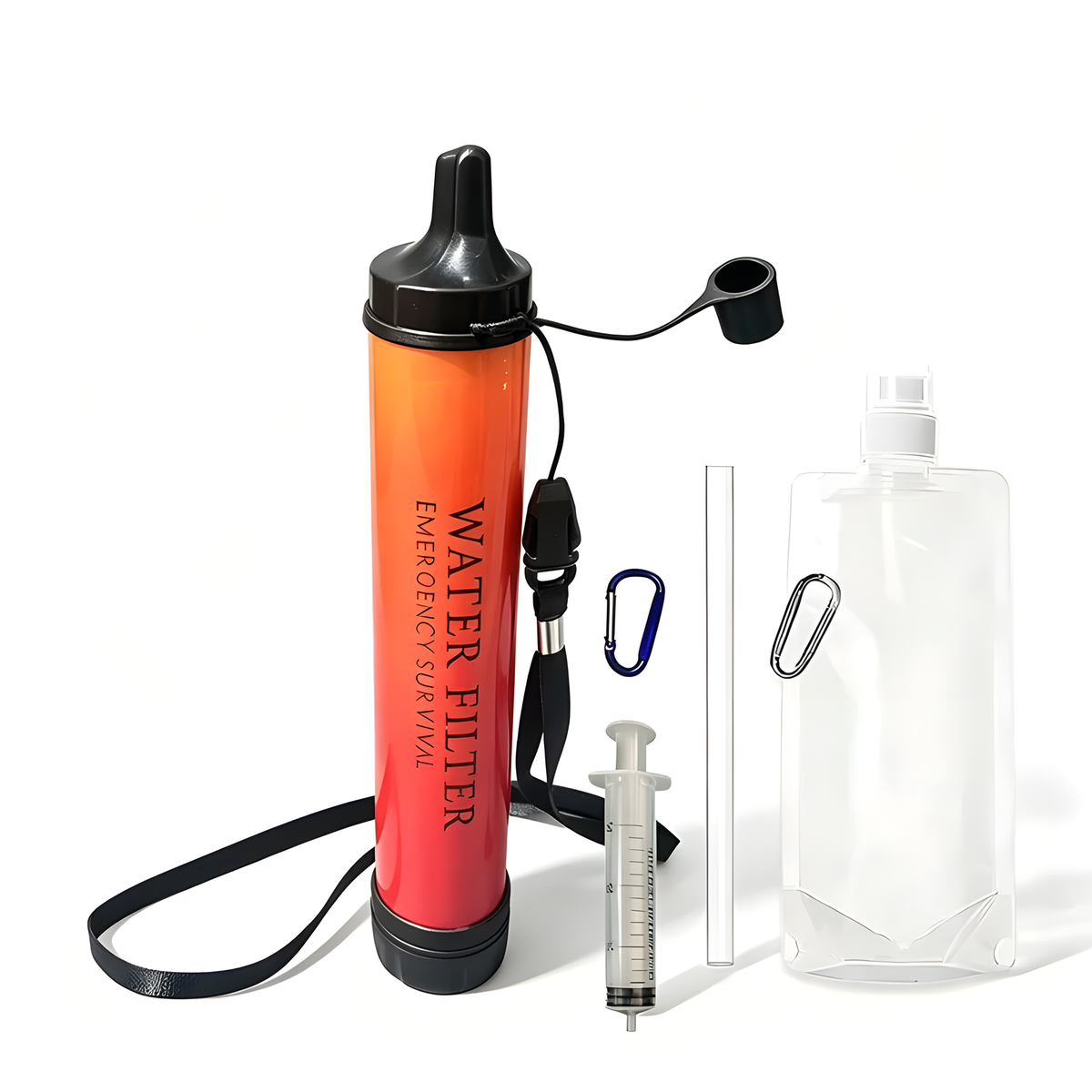 Portable Personal Water Filter Straw with Cap and Carry Cord