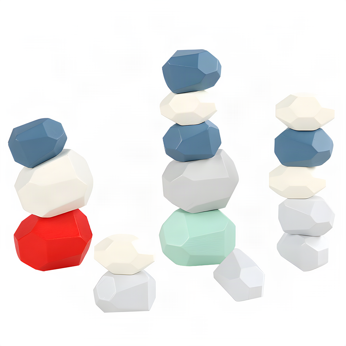 Wooden Balancing Stone Blocks, Faceted Tabletop Stacking Toy