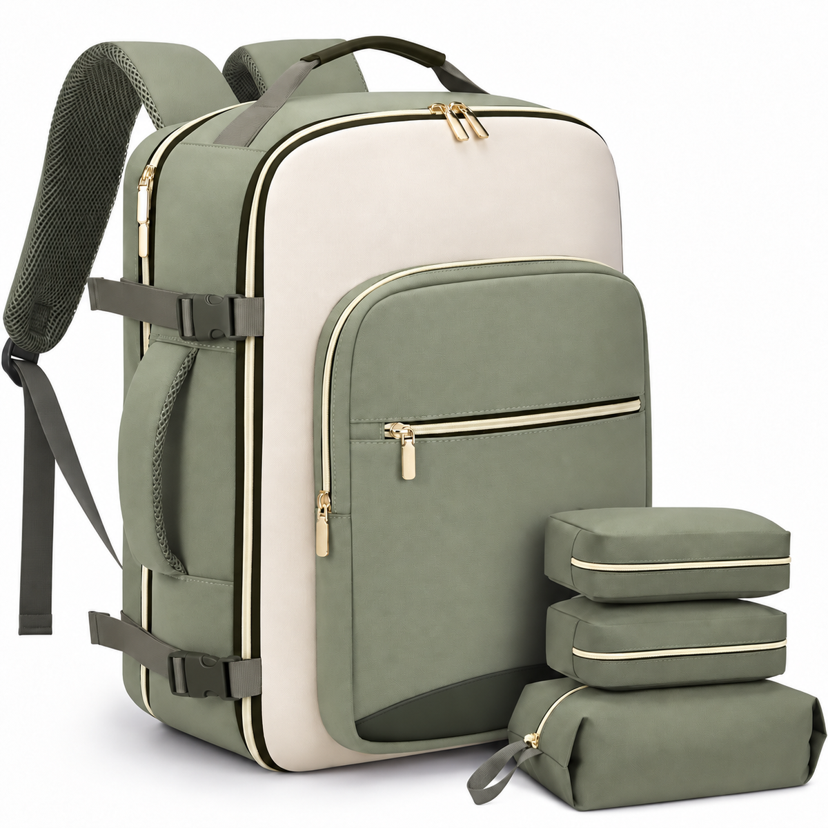 Large Travel Backpack Set, Clamshell Opening and 3 Pouches