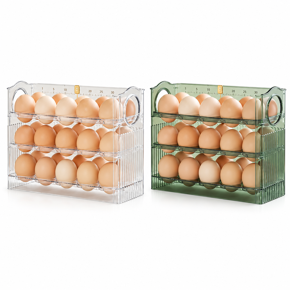 30-Egg Refrigerator Rack, Pivoting Trays and Date Slider