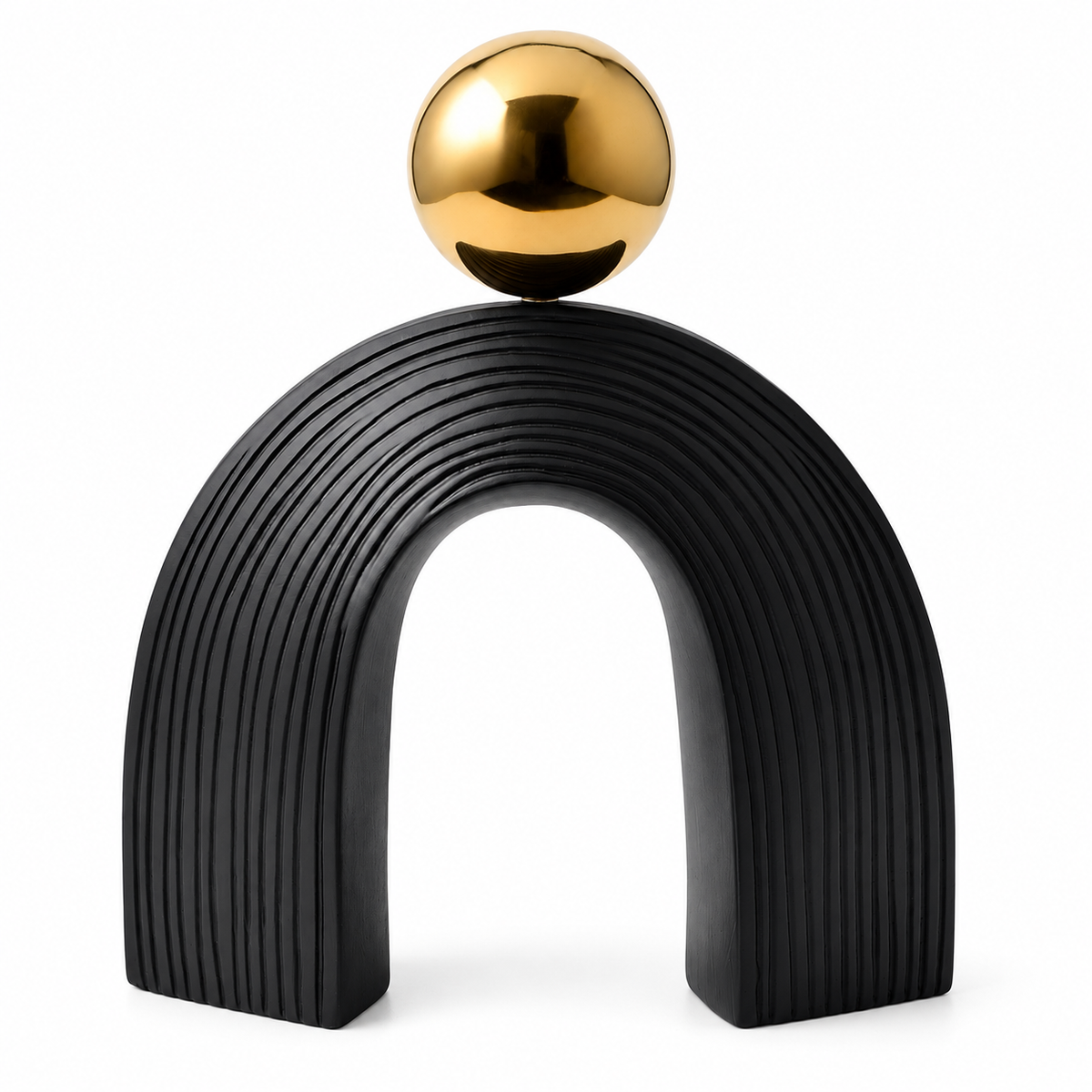 Arch and Ball Desktop Sculpture, Ribbed Decorative Accent