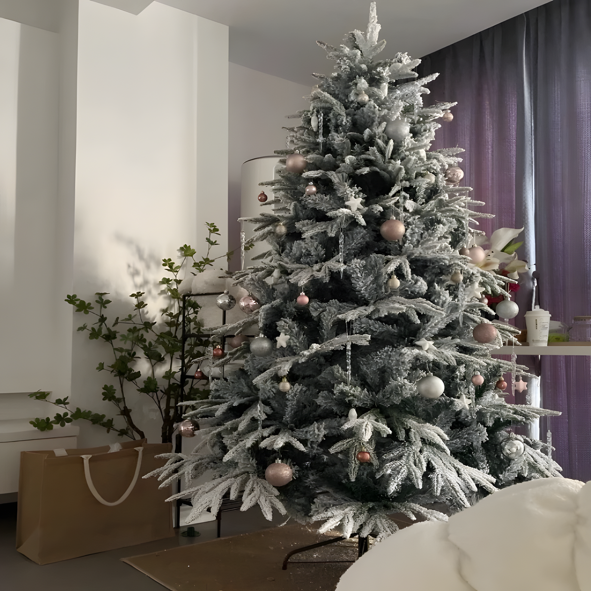120cm Flocked Christmas Tree, Unlit or Warm-Light Options