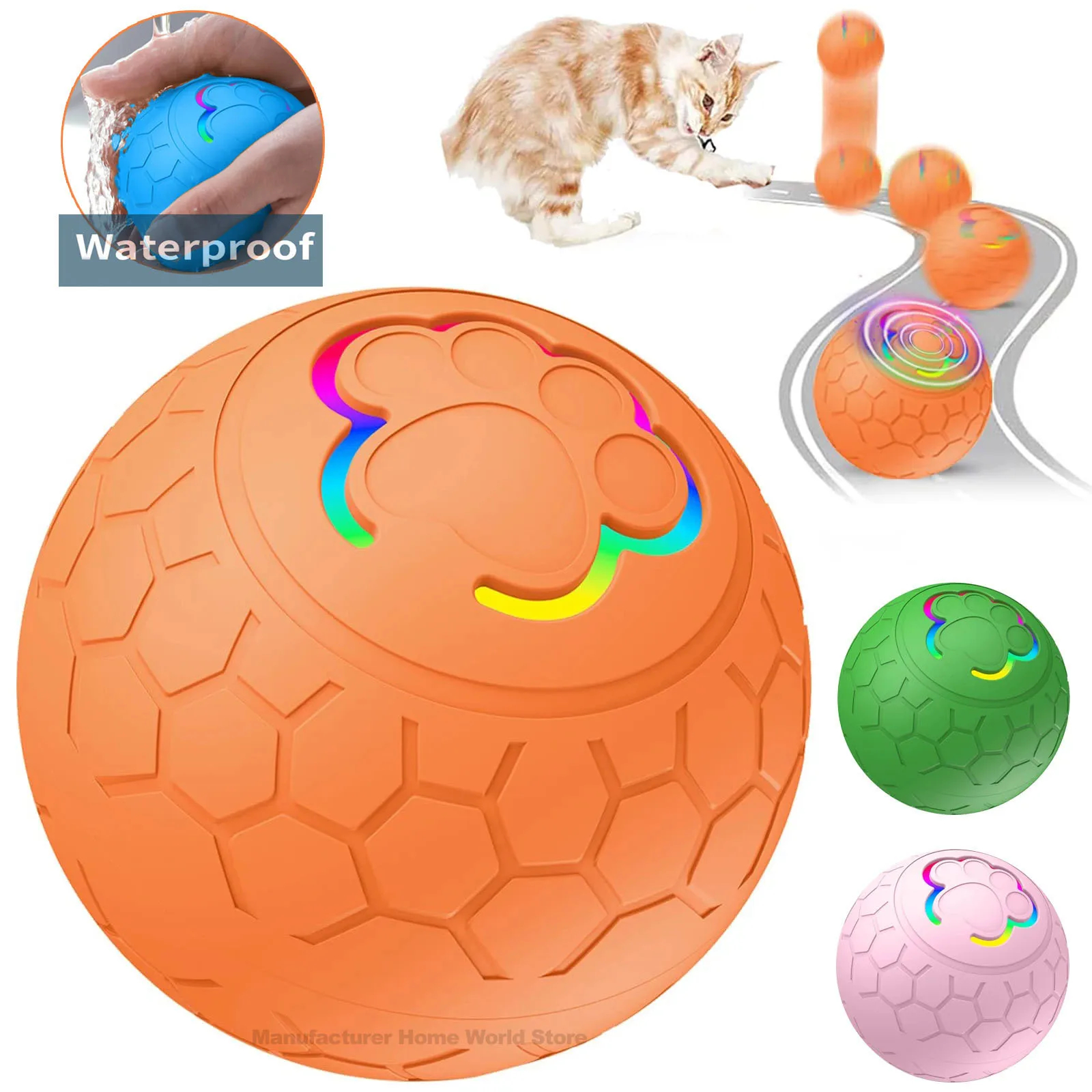 Smart Self-Rolling Dog Ball with RGB Light USB-C Rechargeable