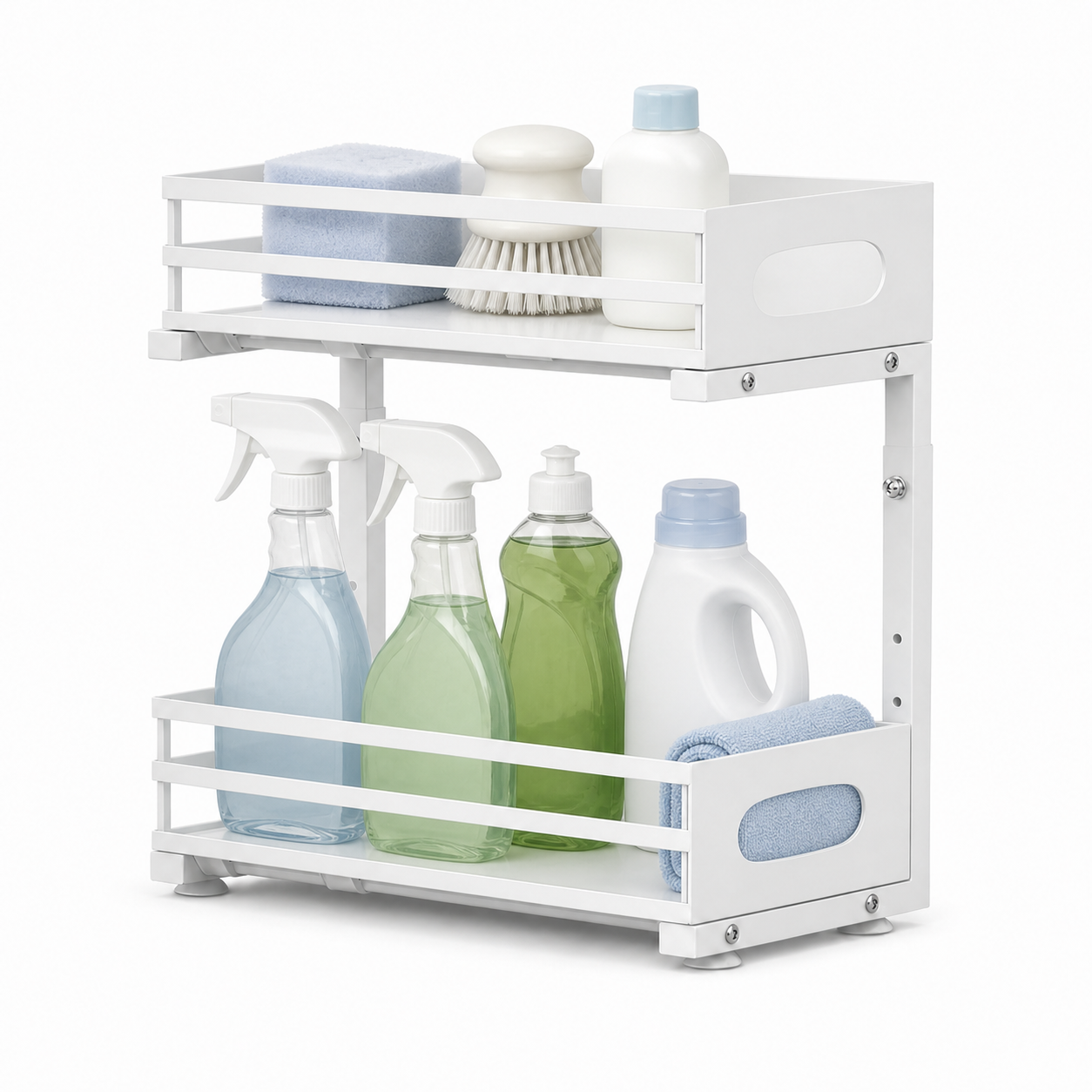 Pull-Out Under-Sink Organizer Rack for Cleaning Supplies