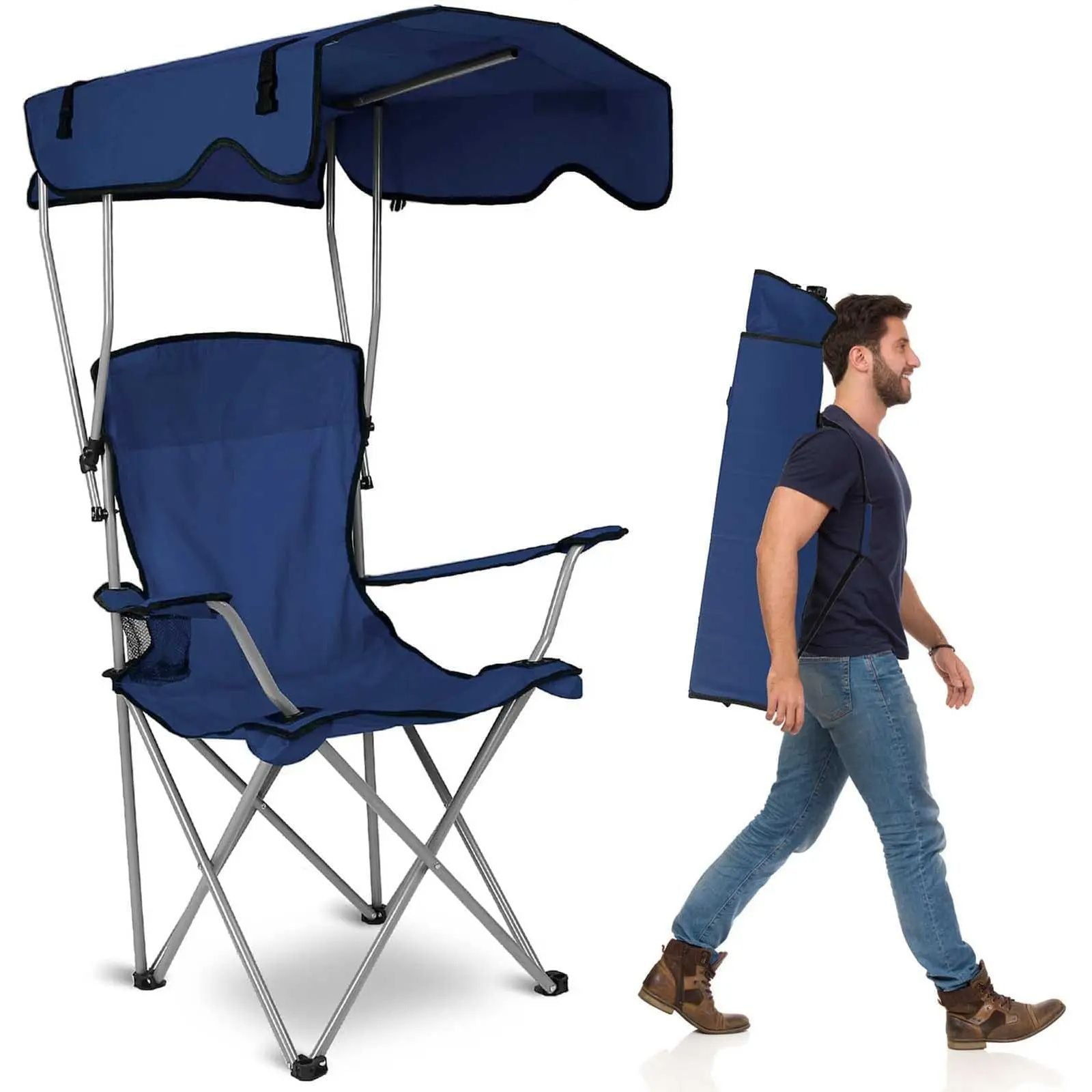 Camping Chair with Canopy - UPF 50+ Sunshade Folding Beach Chair