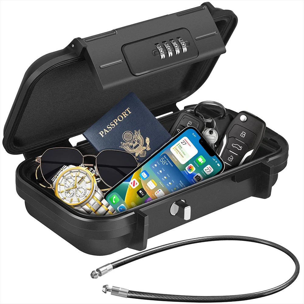 Portable Safe Lockbox - Compact Security Box with Combination Lock & Cable
