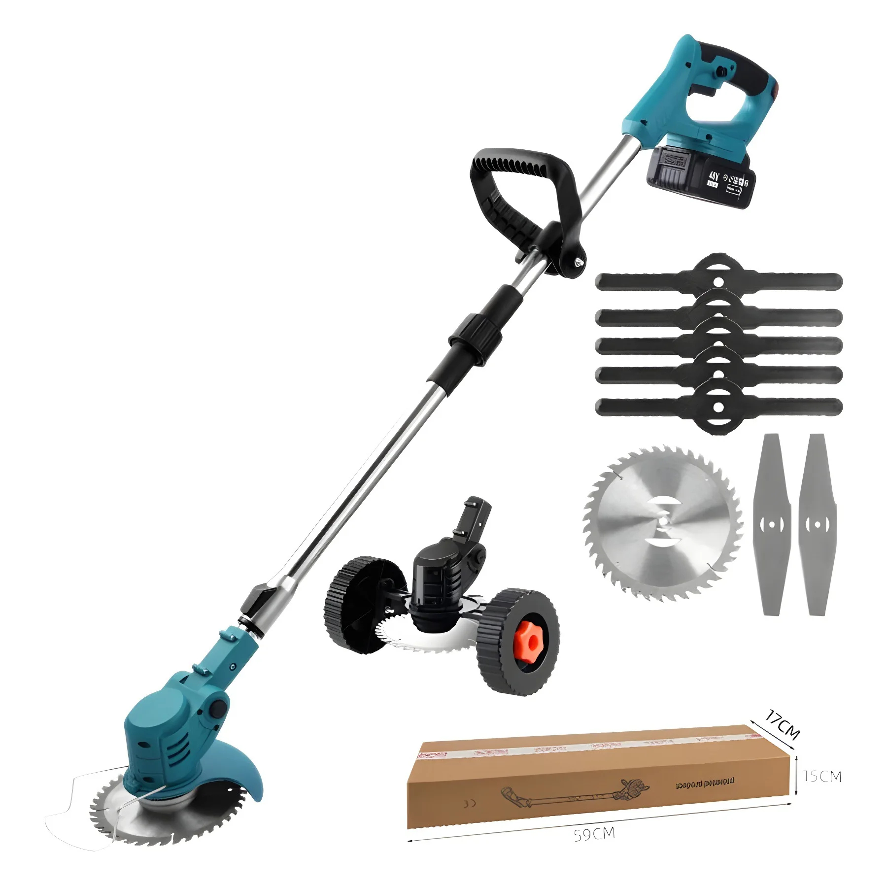 Cordless Folding Grass Trimmer Telescoping Shaft with Blades