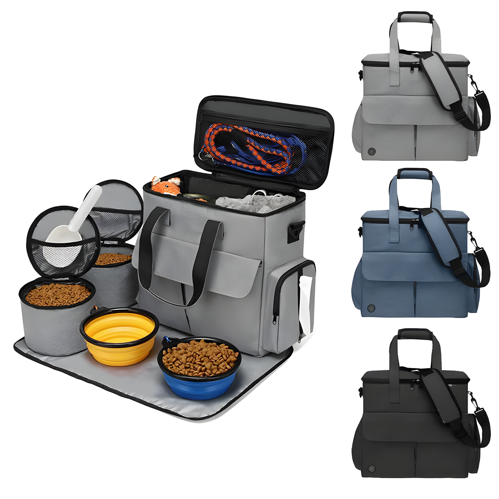 Foldable Pet Travel Carrier Bag with Bowls for Small Pets