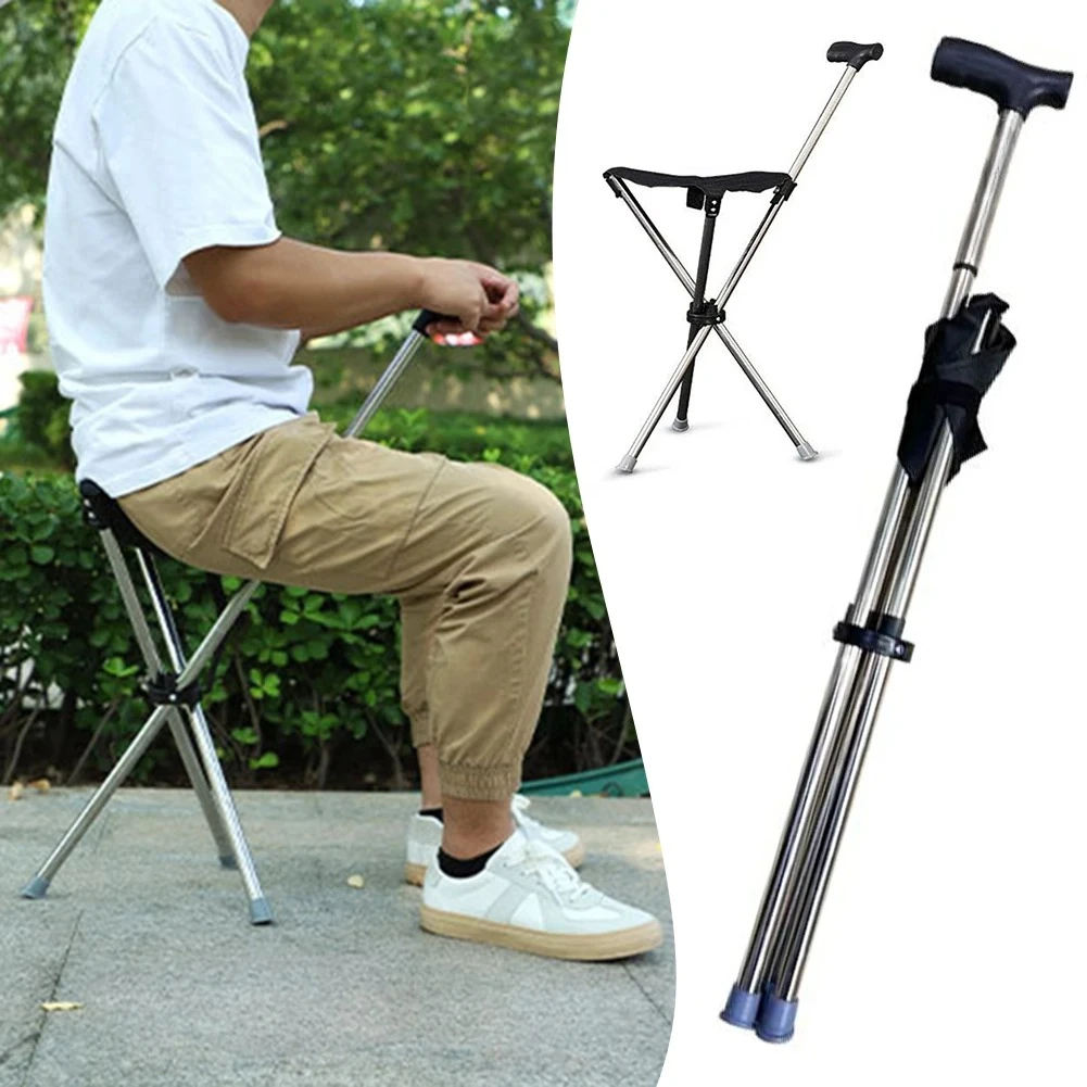 Folding Cane Stool Portable Fabric Seat Adjustable & Fixed Height