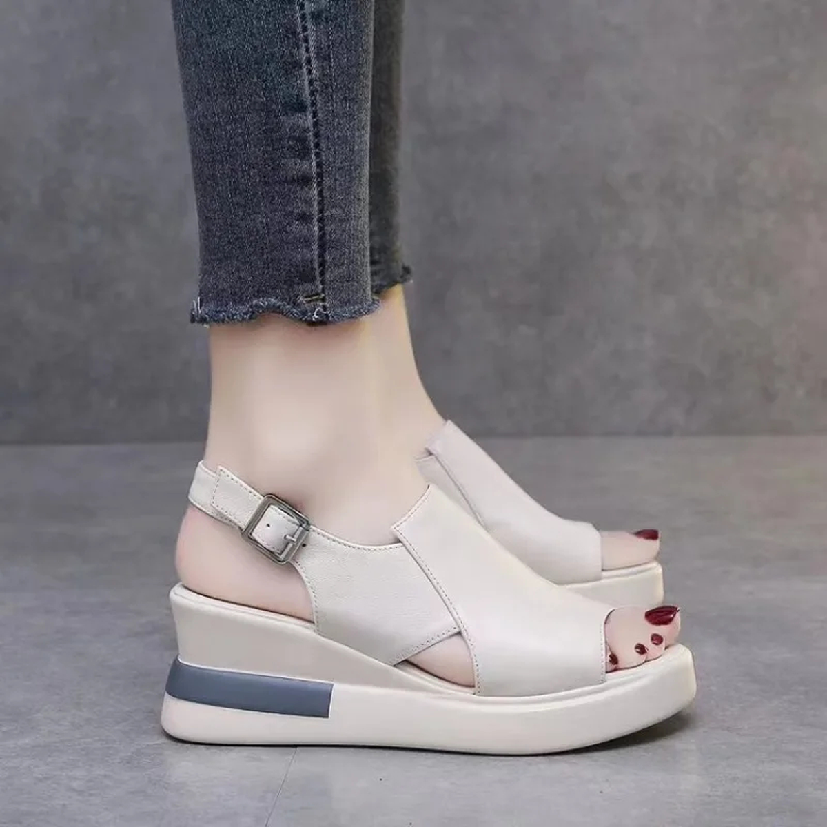 Women's Open-Toe Platform Sandals with Adjustable Ankle Buckle