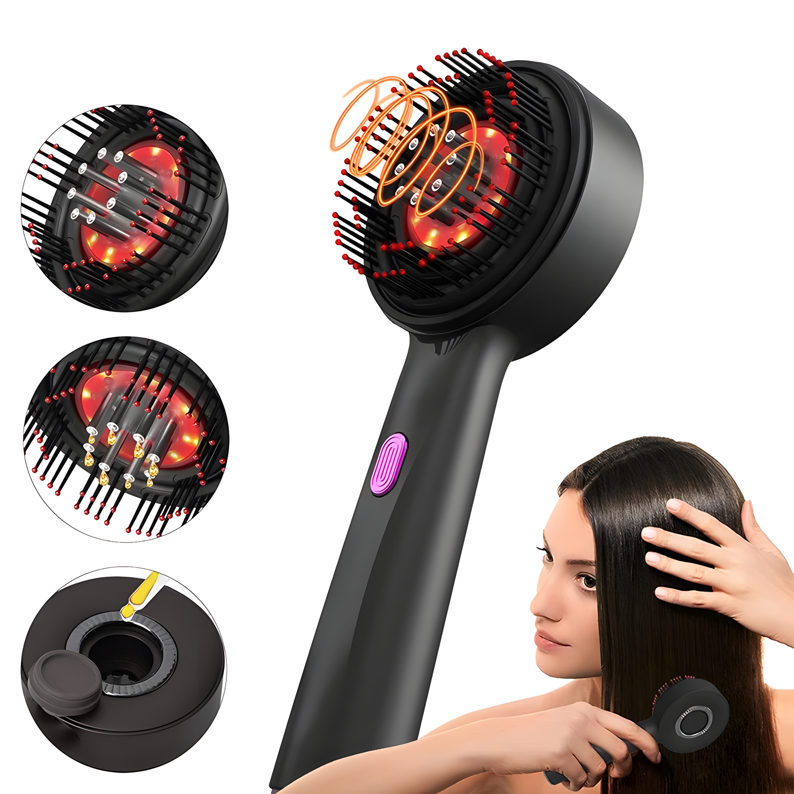Red Light Scalp Massage Comb – USB Rechargeable with Liquid Chamber