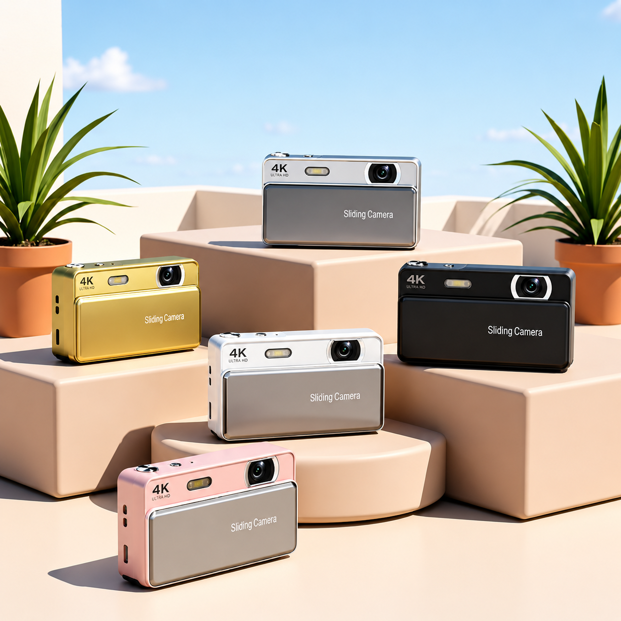 4K Sliding Digital Camera 64MP 16X Zoom Pocket Camera