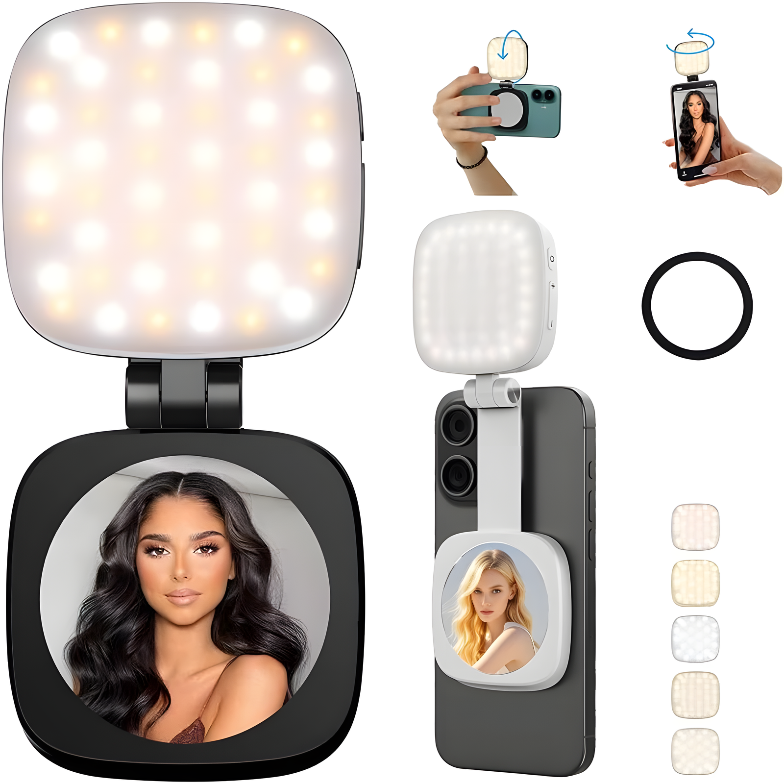 Magnetic Phone Fill Light with Mirror Selfie Video Call LED Black Pink