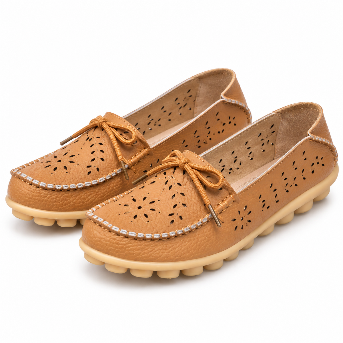 Women's Perforated Lace-Up Casual Shoes with Flat Sole