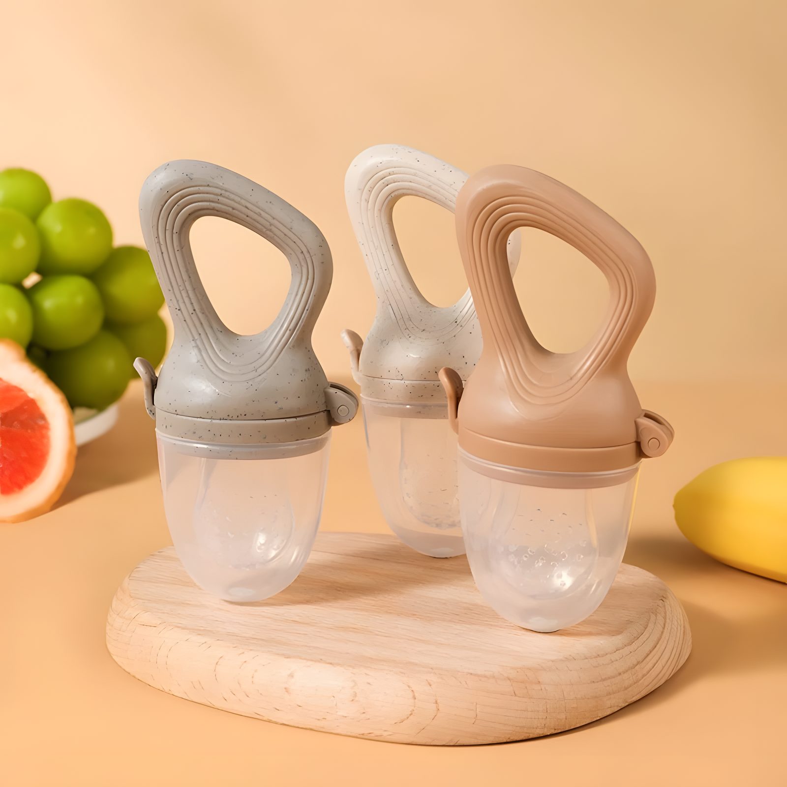 Silicone Baby Food Feeder with Two Tip Sizes Gray Beige