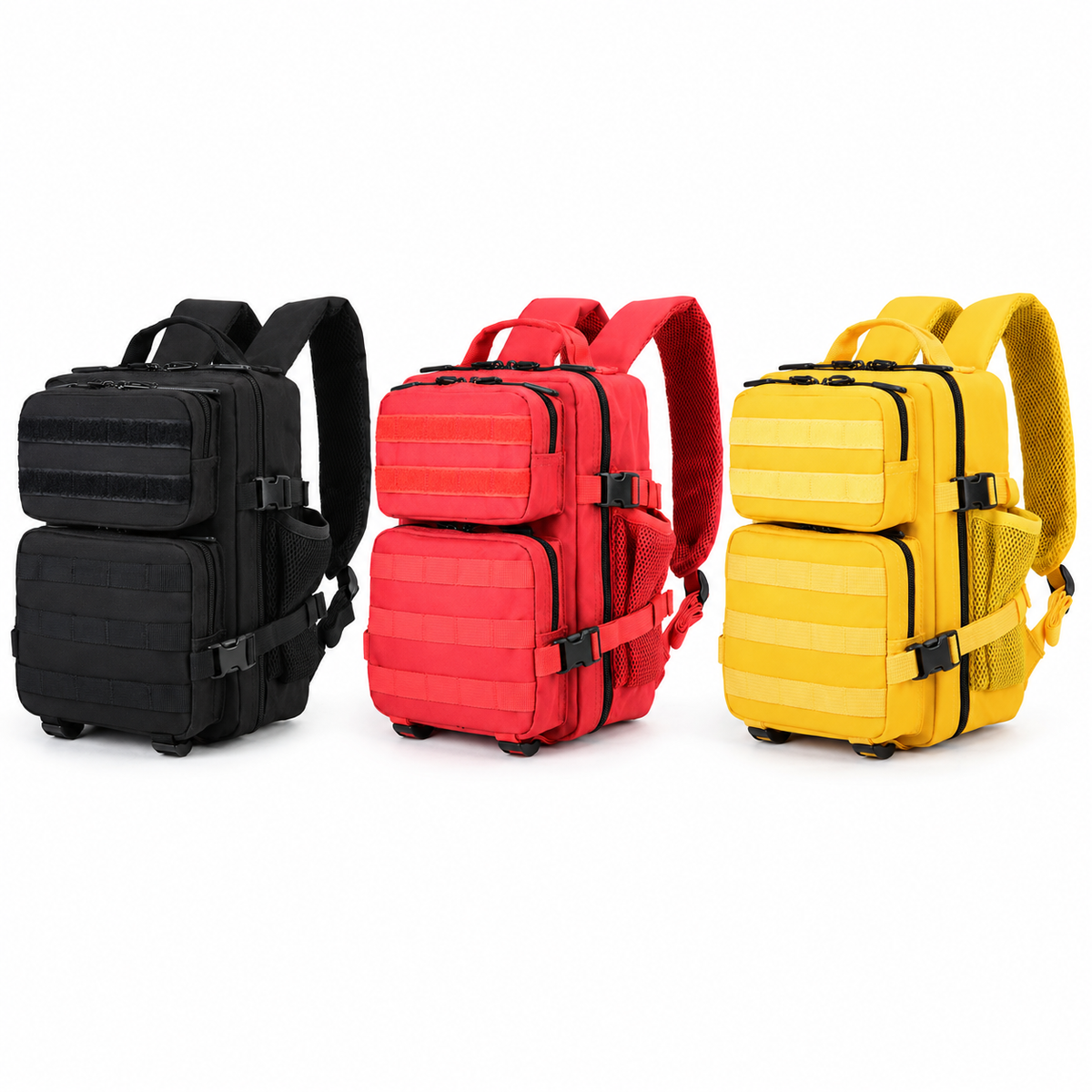 Multi-Pocket Backpack with Front Webbing and Mesh Side Pockets
