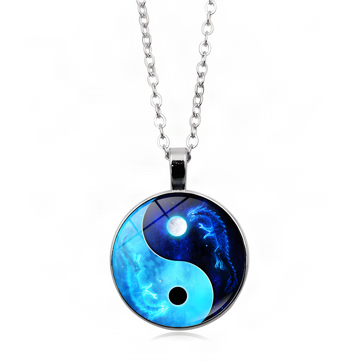 Yin Yang Pendant Necklace with Domed Cover and Alloy Frame