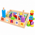 Wooden Arithmetic Learning Box with Counting Rings and Number Tiles