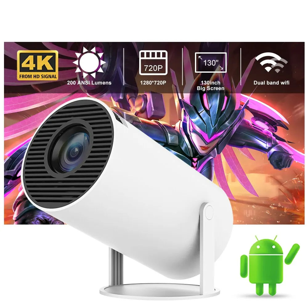 White projector with Android logo on a colorful background