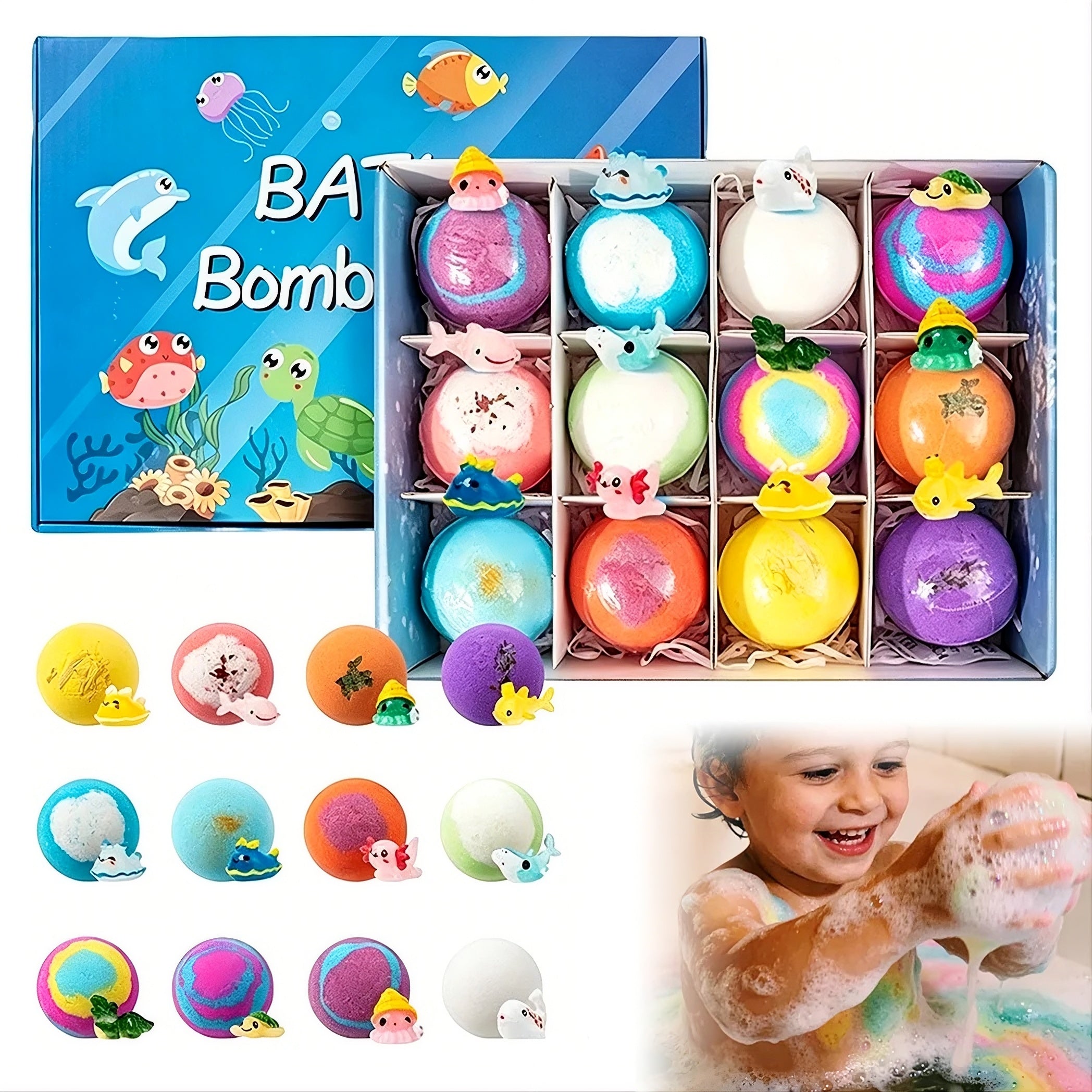 Kids Bath Bombs Gift Set with Surprise Ocean Toys Inside