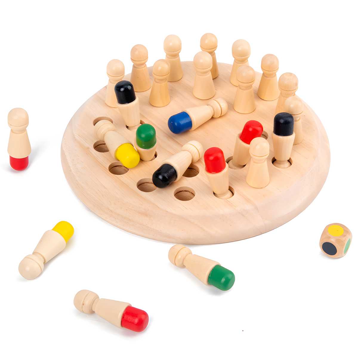 Wooden Color Memory Peg Game with Round Board and 24 Pegs