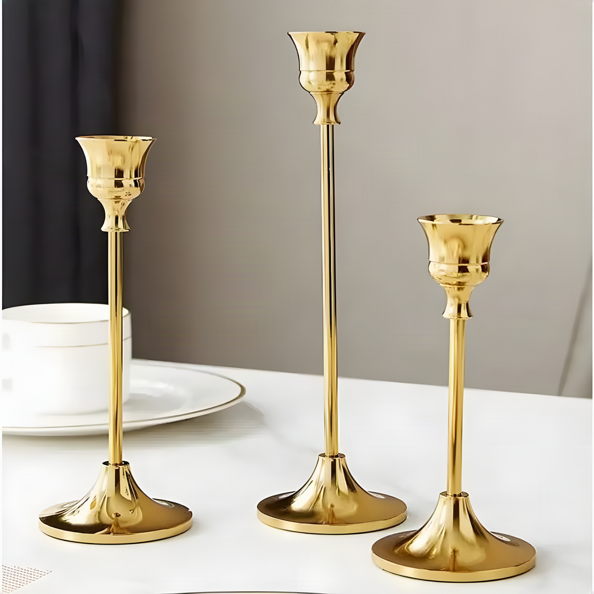 Metal Taper Candle Holder Set, Three Graduated Heights