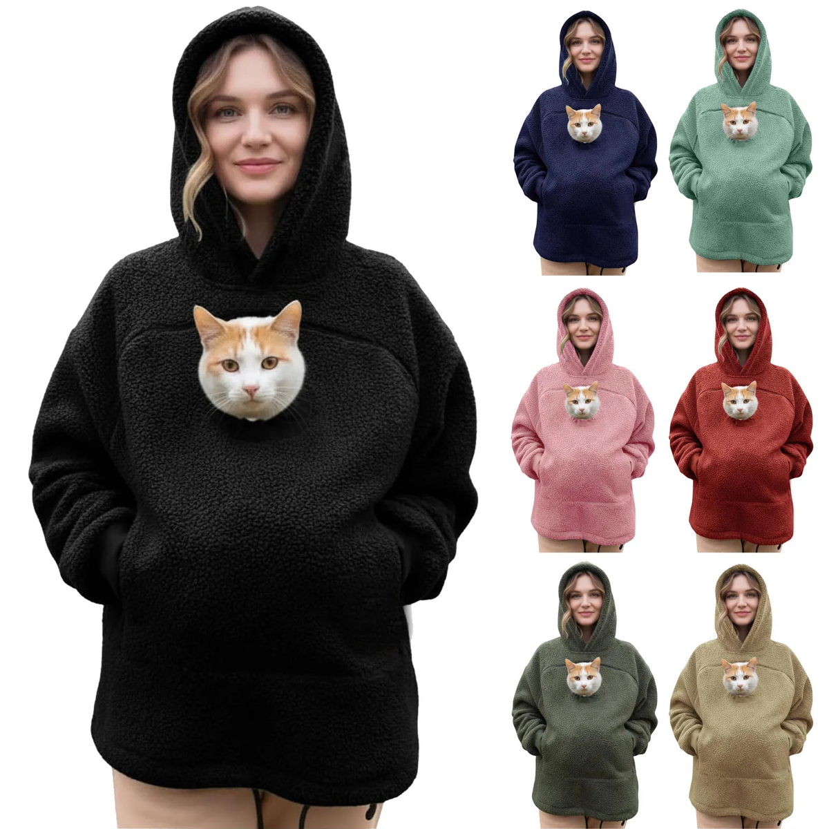 Fleece Pet Pouch Hoodie with Front Pocket for Cats & Small Dogs