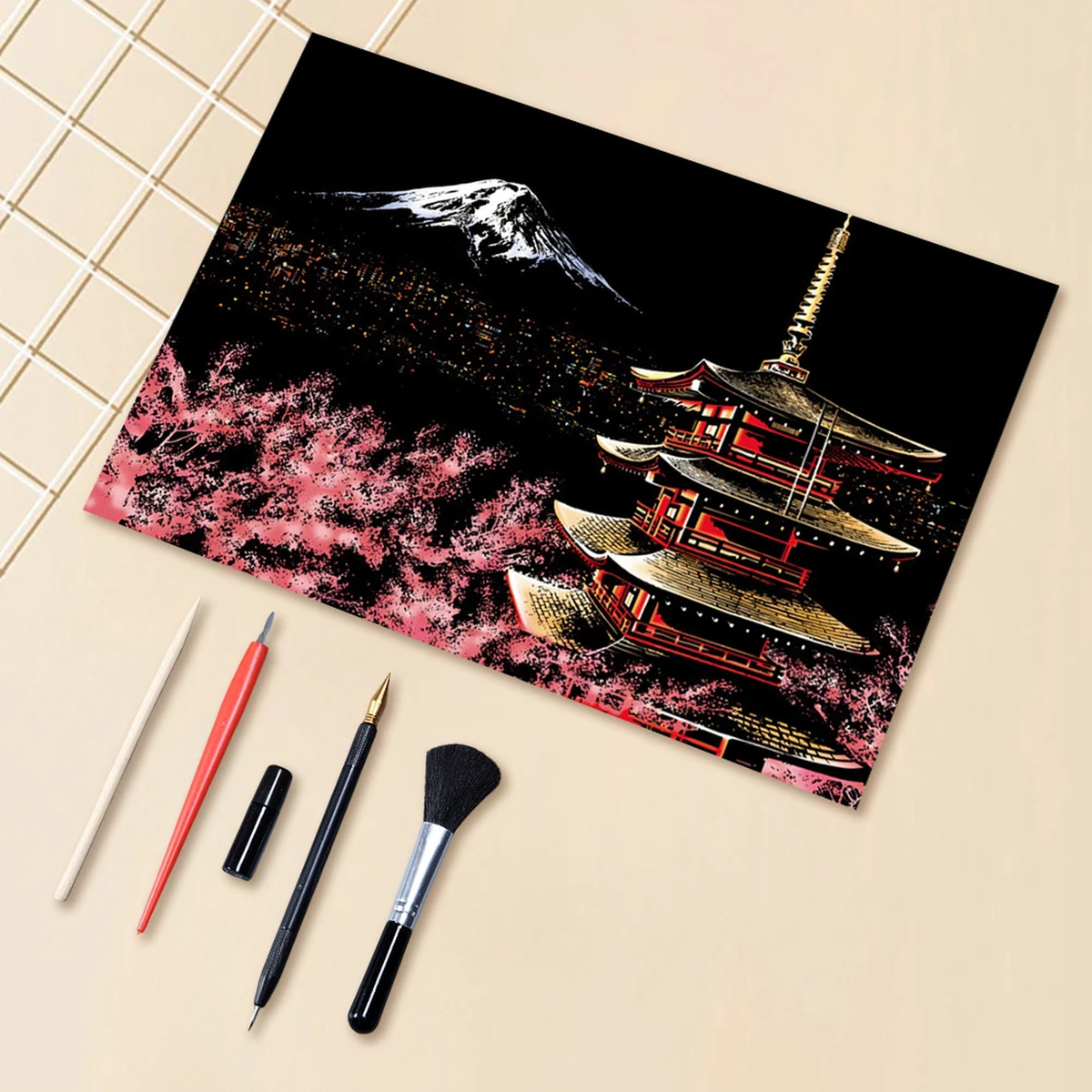 Landmark Scratch Art Kit, Color-Reveal City and Scenic Designs