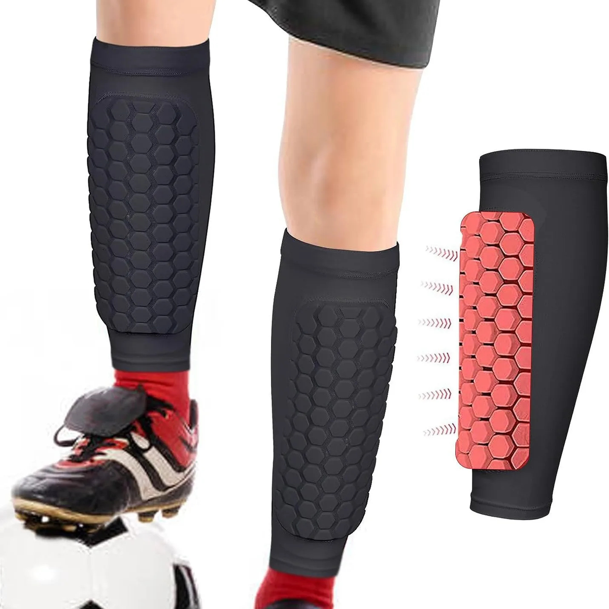 Black Honeycomb-Padded Calf Sleeves for Sports and Training
