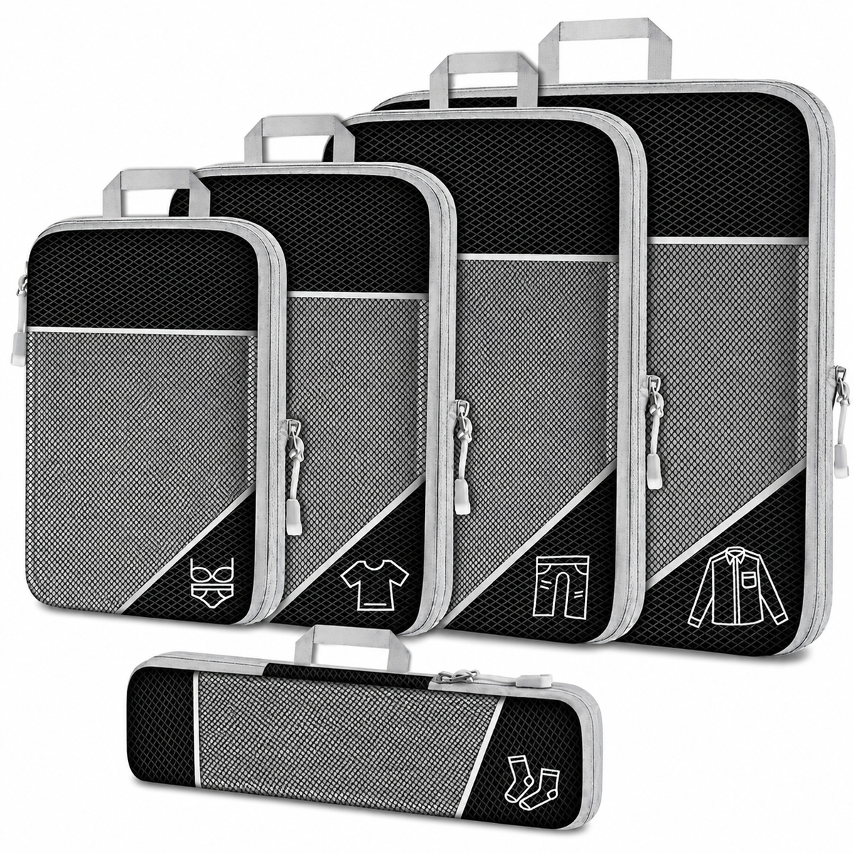 Five-Piece Mesh Packing Cube Set with Zippers for Travel