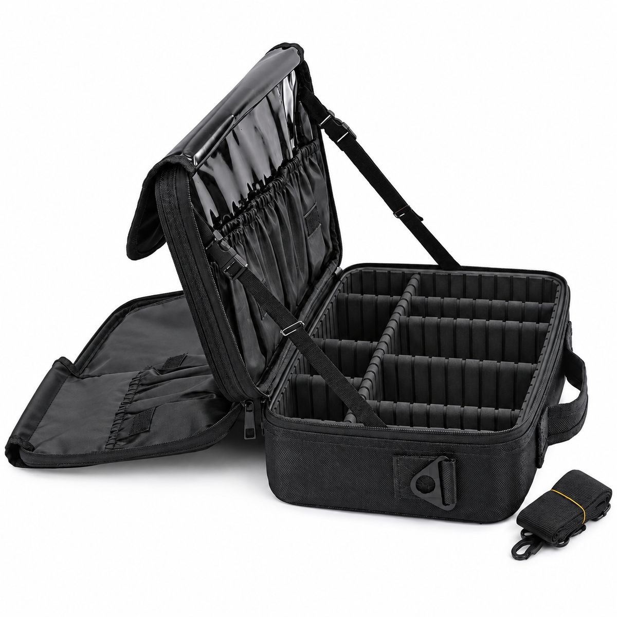 Makeup Travel Case, Adjustable Dividers and Brush Storage