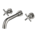 Brushed Silver Wall-Mounted Faucet with Two Cross Handles