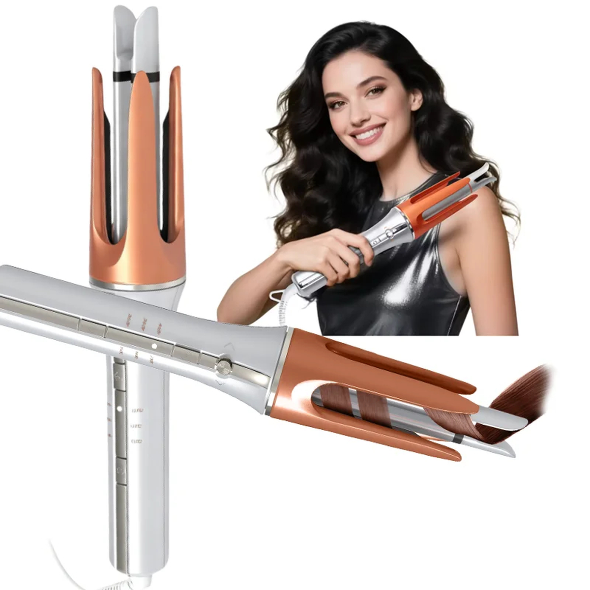 Automatic Rotating Curling Iron, 3 Heat Settings, 2 Barrels