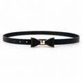 Slim Adjustable Bow Waist Belt with Gold-Tone Trim