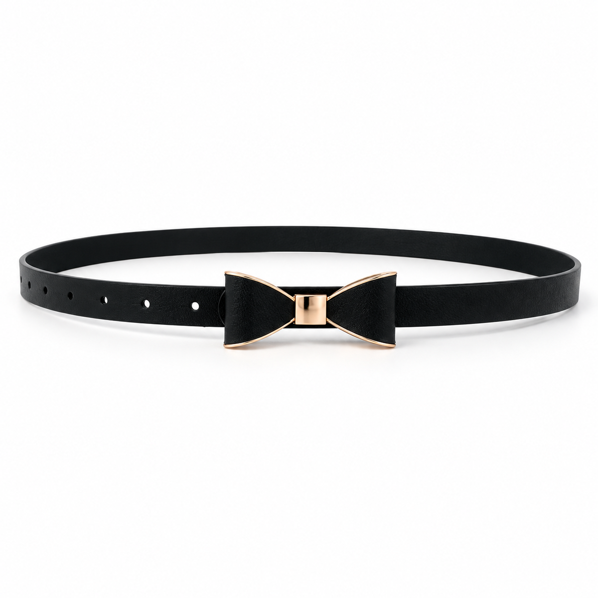 Slim Adjustable Bow Waist Belt with Gold-Tone Trim