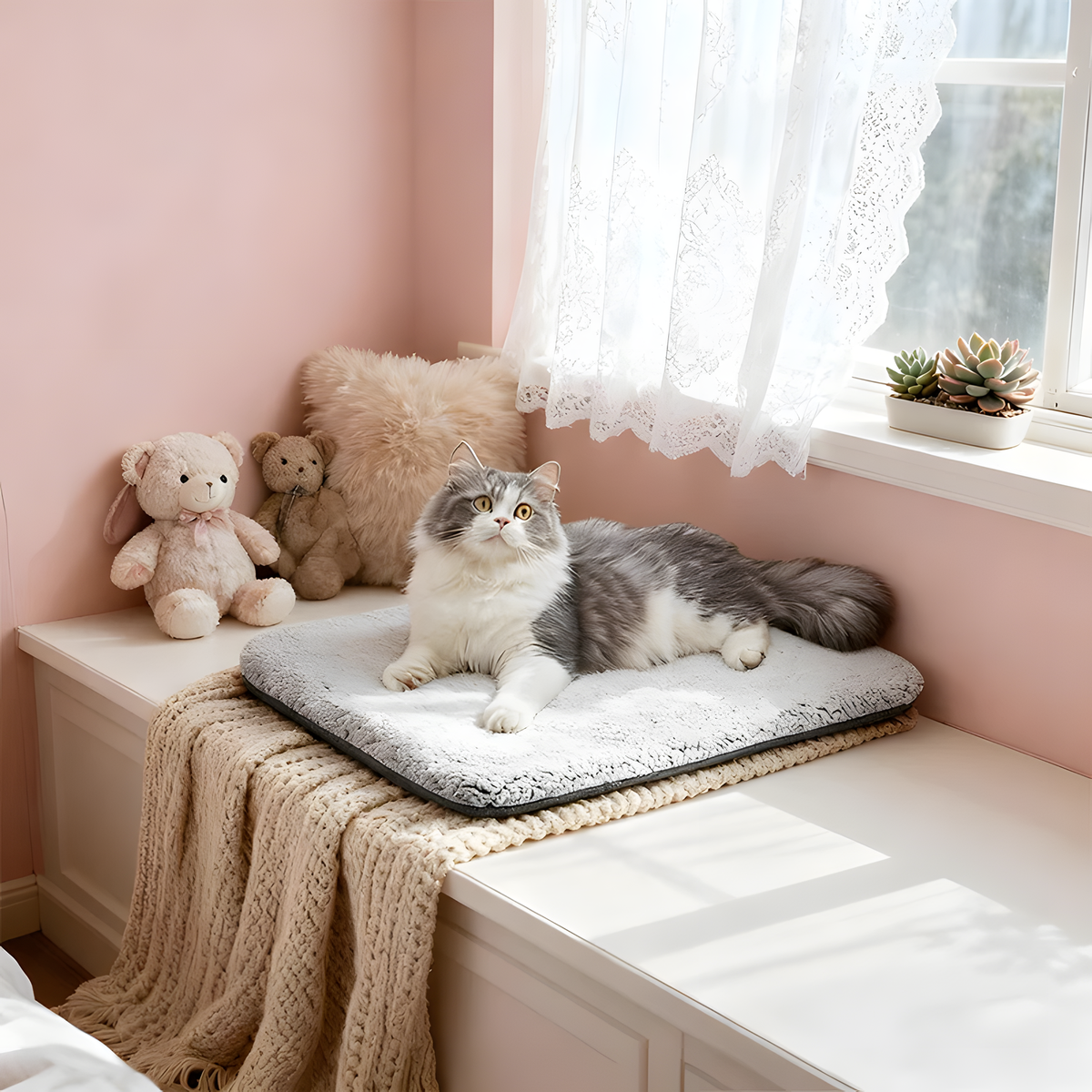 Self-Warming Plush Pet Mat for Cats and Dogs, Four Size Options