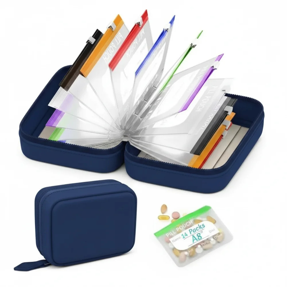 Portable Silicone Pill Pouch with Resealable Bags