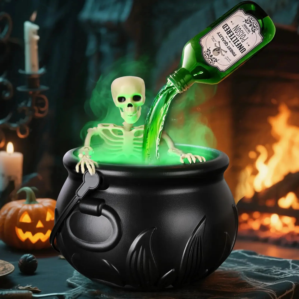 Halloween Cauldron Decoration with Floating Bottle Effect