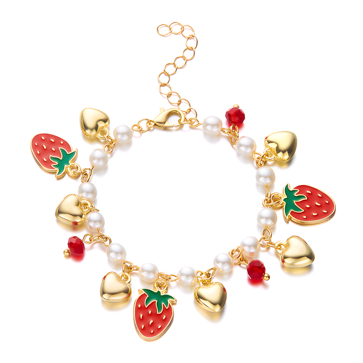 Pearl-Look Charm Bracelet with Fruit and Heart Accents