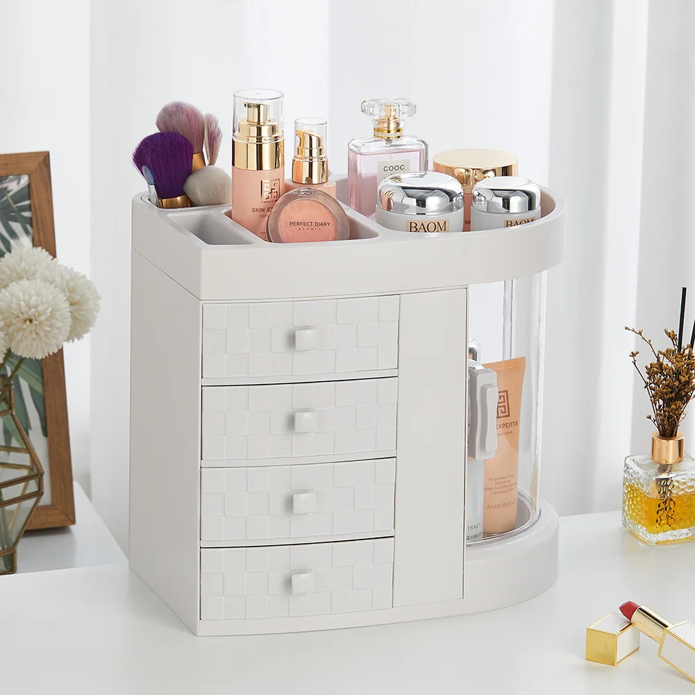 Rotating Makeup Organizer with Drawers 4-Tier White 32.5cm