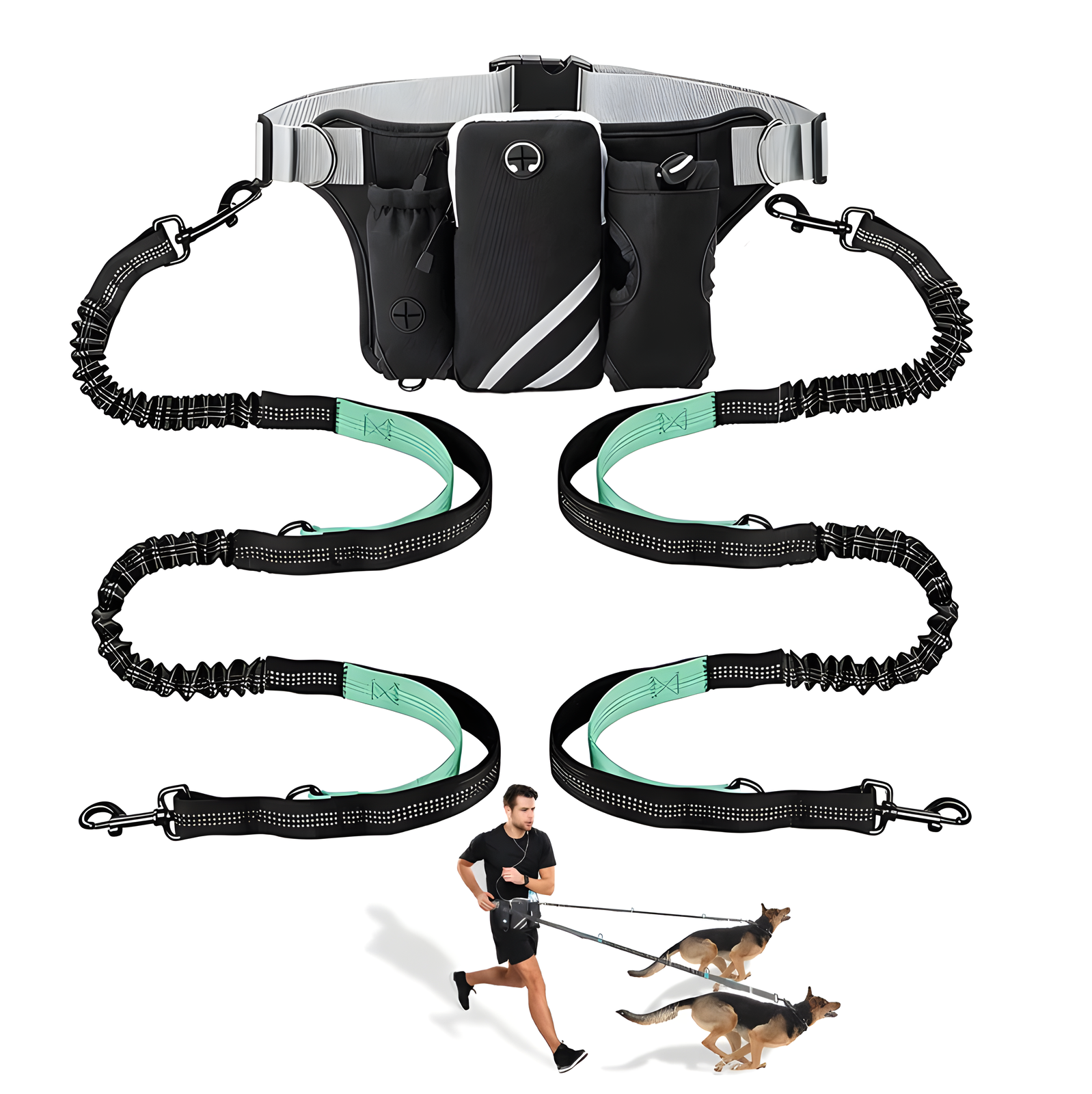 Hands-Free Dog Walking Waist Pack or Bungee Leash with Collar