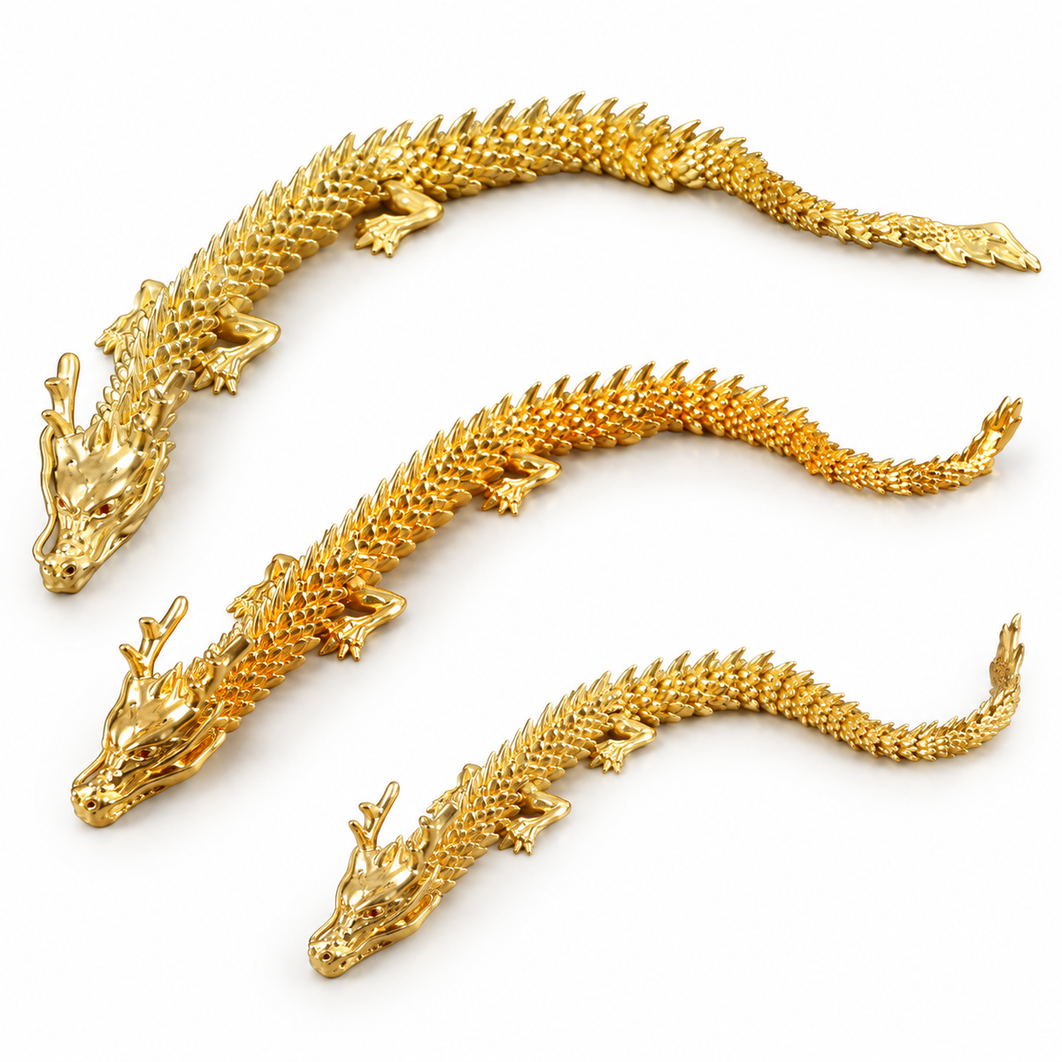 Articulated Metal Dragon Figurine, Gold-Tone Desk Display