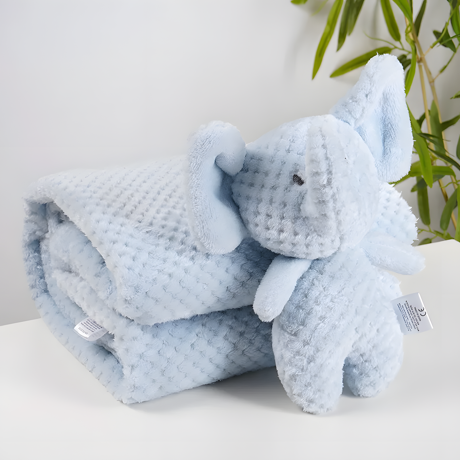Cartoon Flannel Baby Blanket with Bear, Bunny, and Elephant