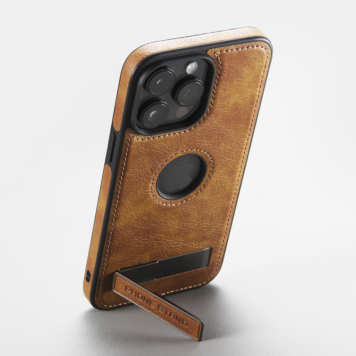 Leather-Texture iPhone 15 Pro Max Case with Fold-Out Stand