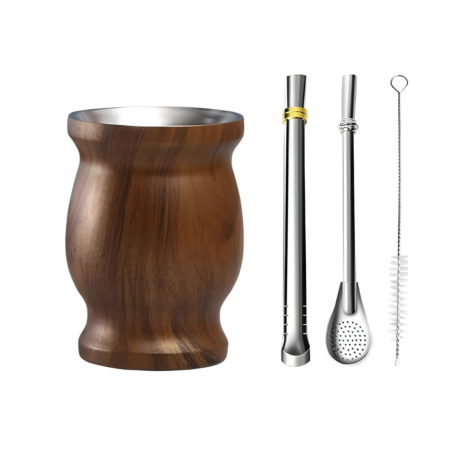 Insulated Stainless Steel Mate Cup Set – 8oz Wood Grain with Accessories