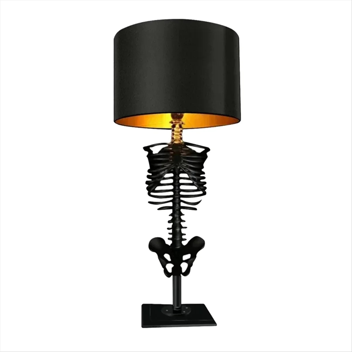 Skeleton Table Lamp with Black Fabric Shade, Gothic Halloween Decor