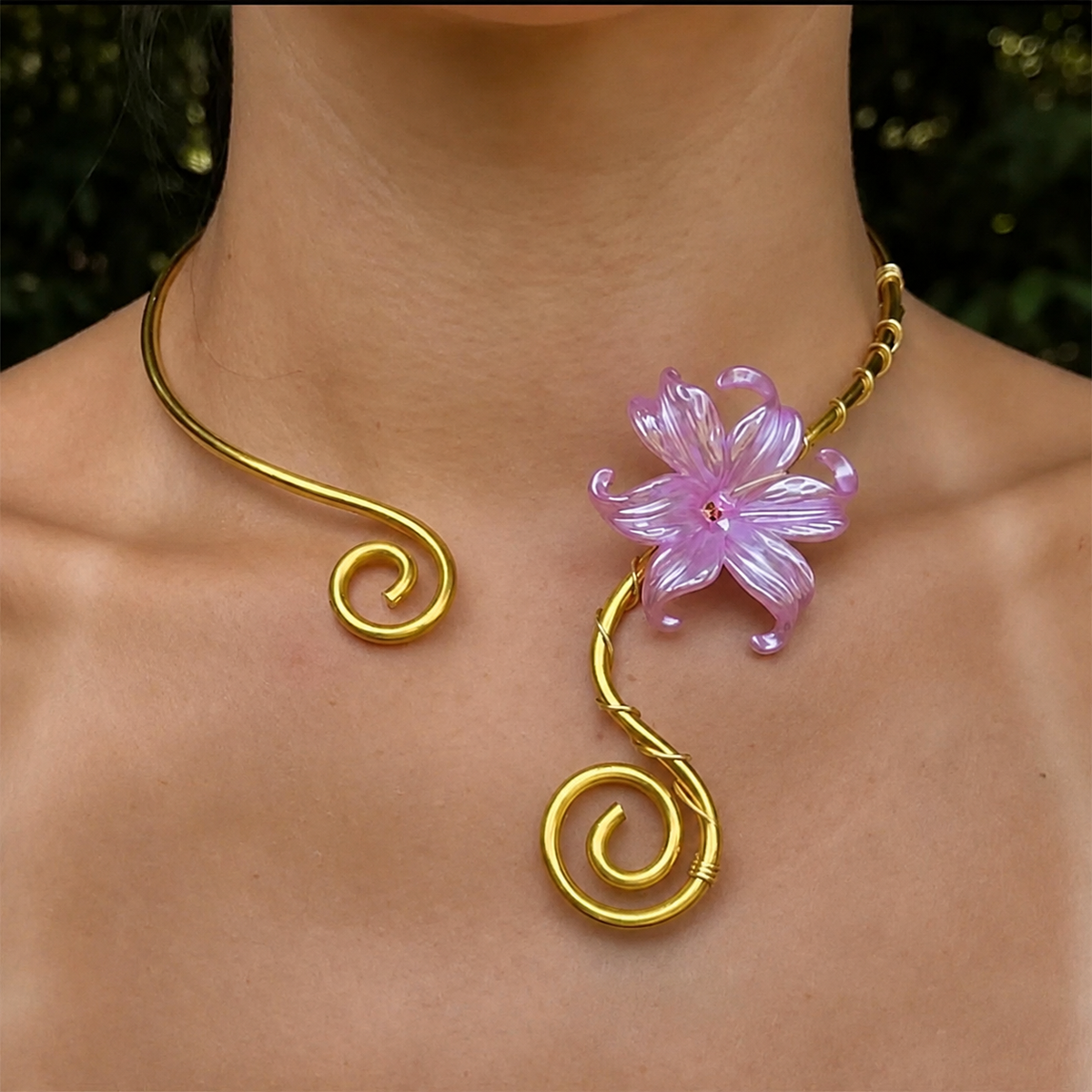 Iris Flower Choker, Open Collar Necklace with Spiral Details
